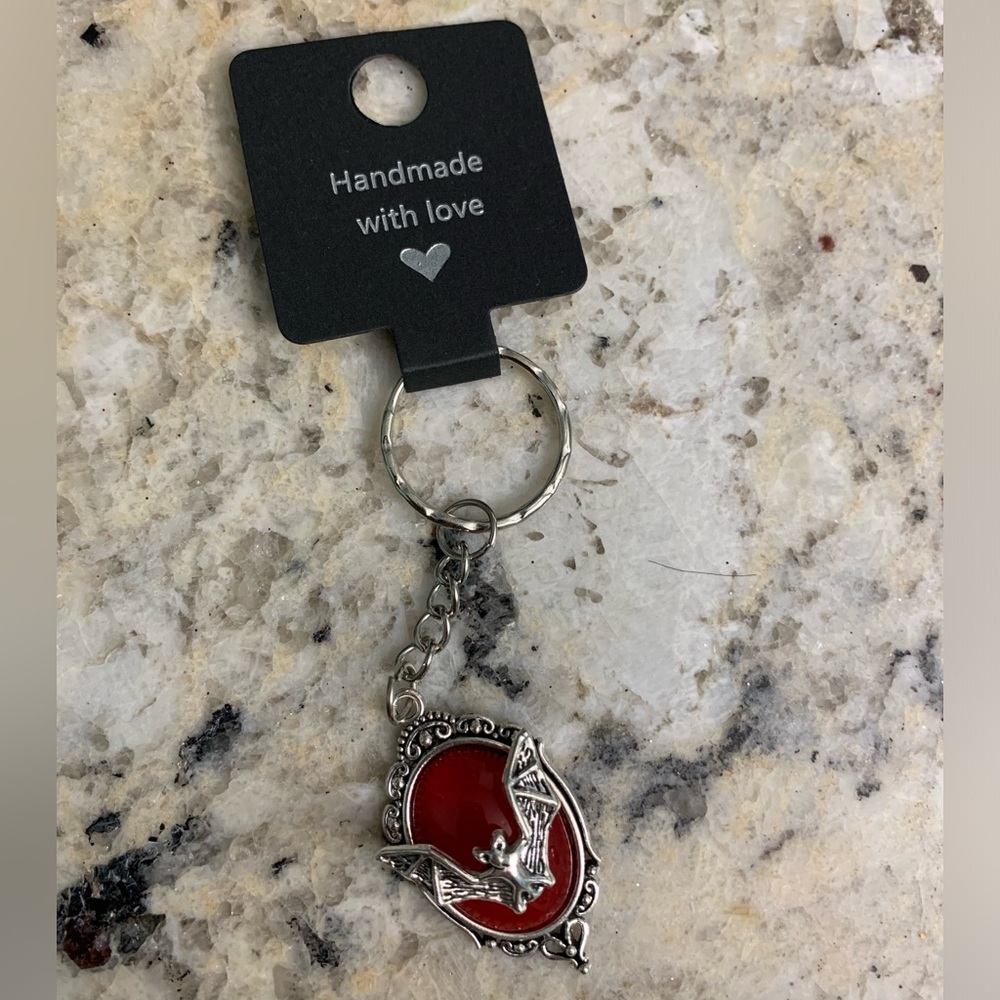 Red Bat Keychain with Silver Accents